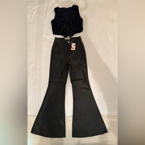 C&V Chelsea & Violet, Coated Flare Leg Black pants - Picture 12 of 13